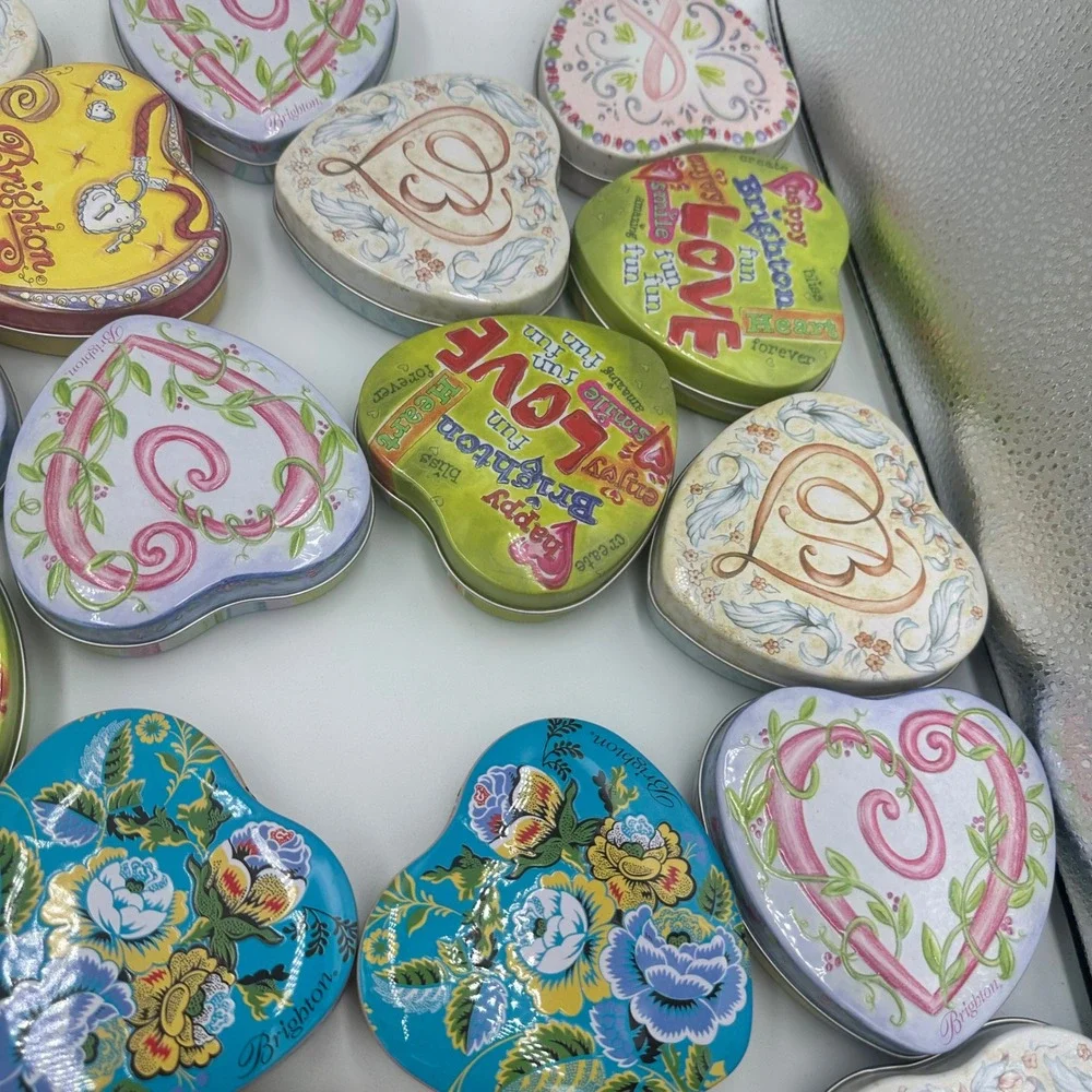 Brighton Heart Shaped Collectible Tins Lot of 30 Mixed Designs Floral Scroll Art